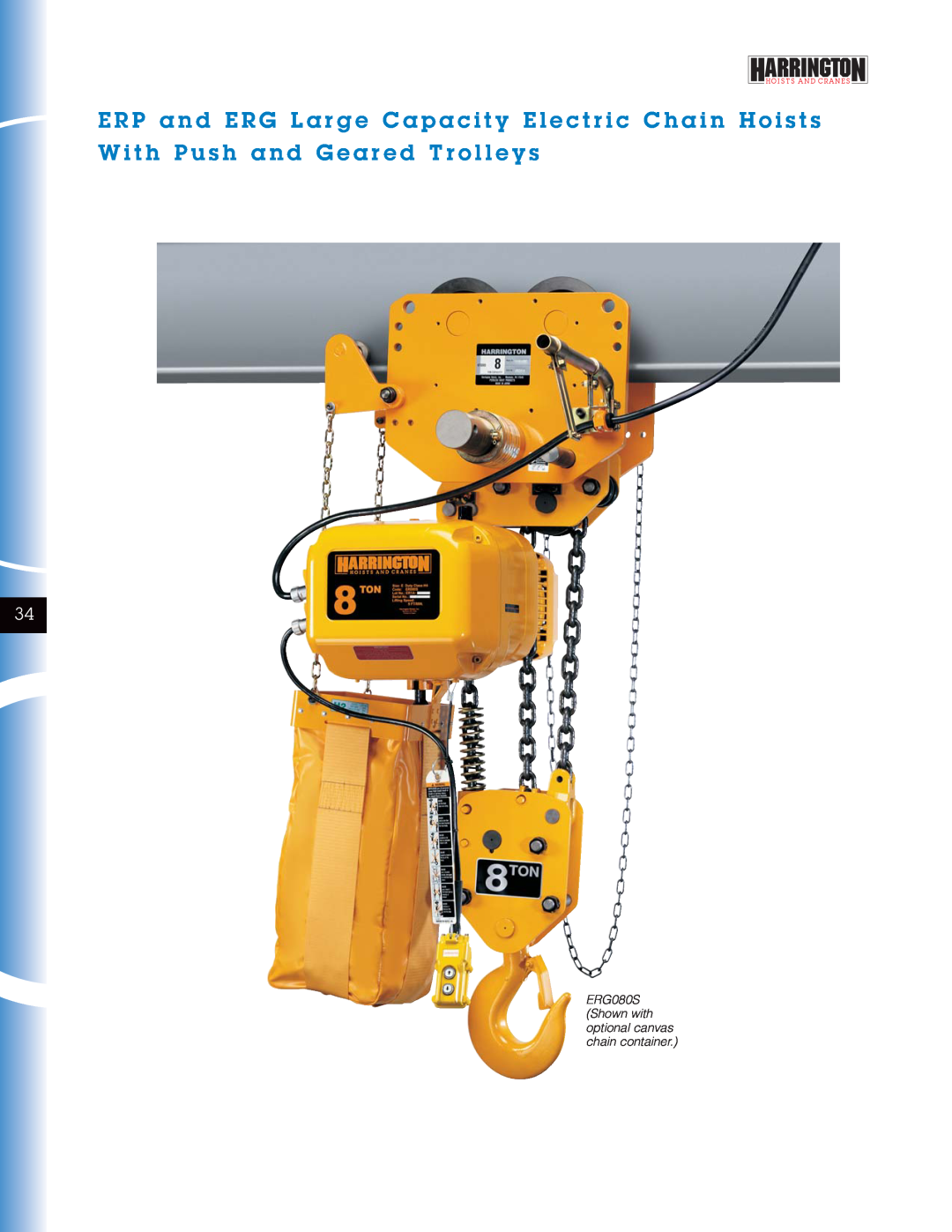 Harrington Hoists NER manual ERG080S Shown with optional canvas chain container 
