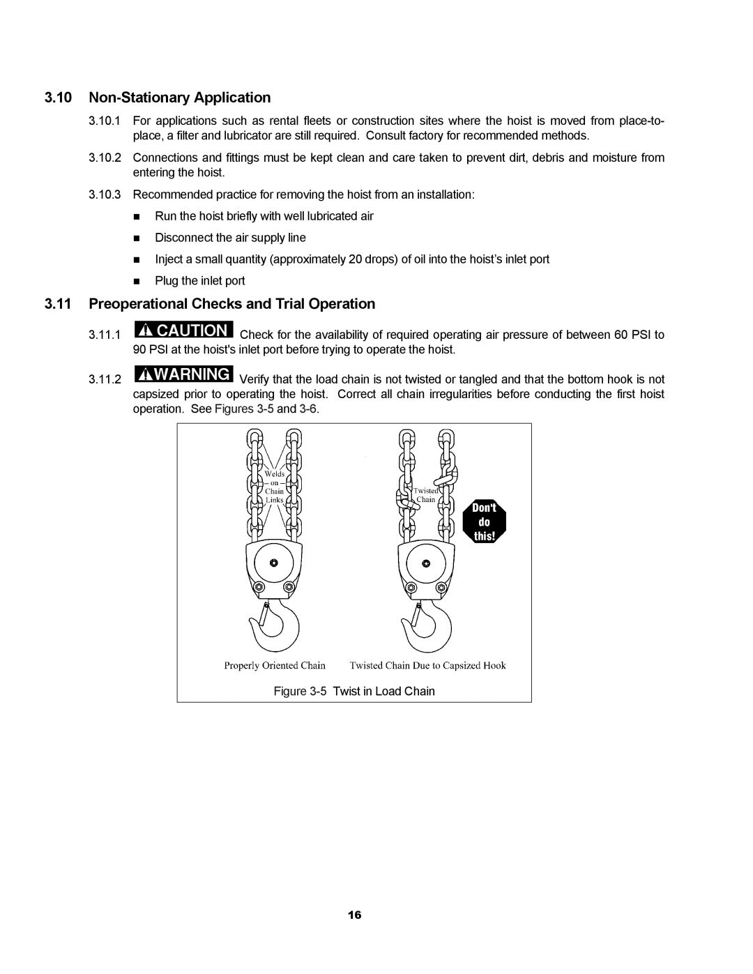 Harrington Hoists TCR owner manual Non-Stationary Application, Preoperational Checks and Trial Operation 