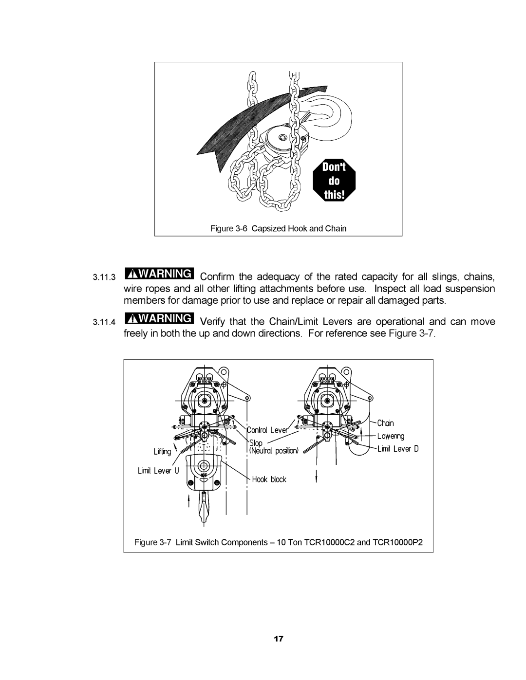 Harrington Hoists TCR owner manual 6Capsized Hook and Chain 