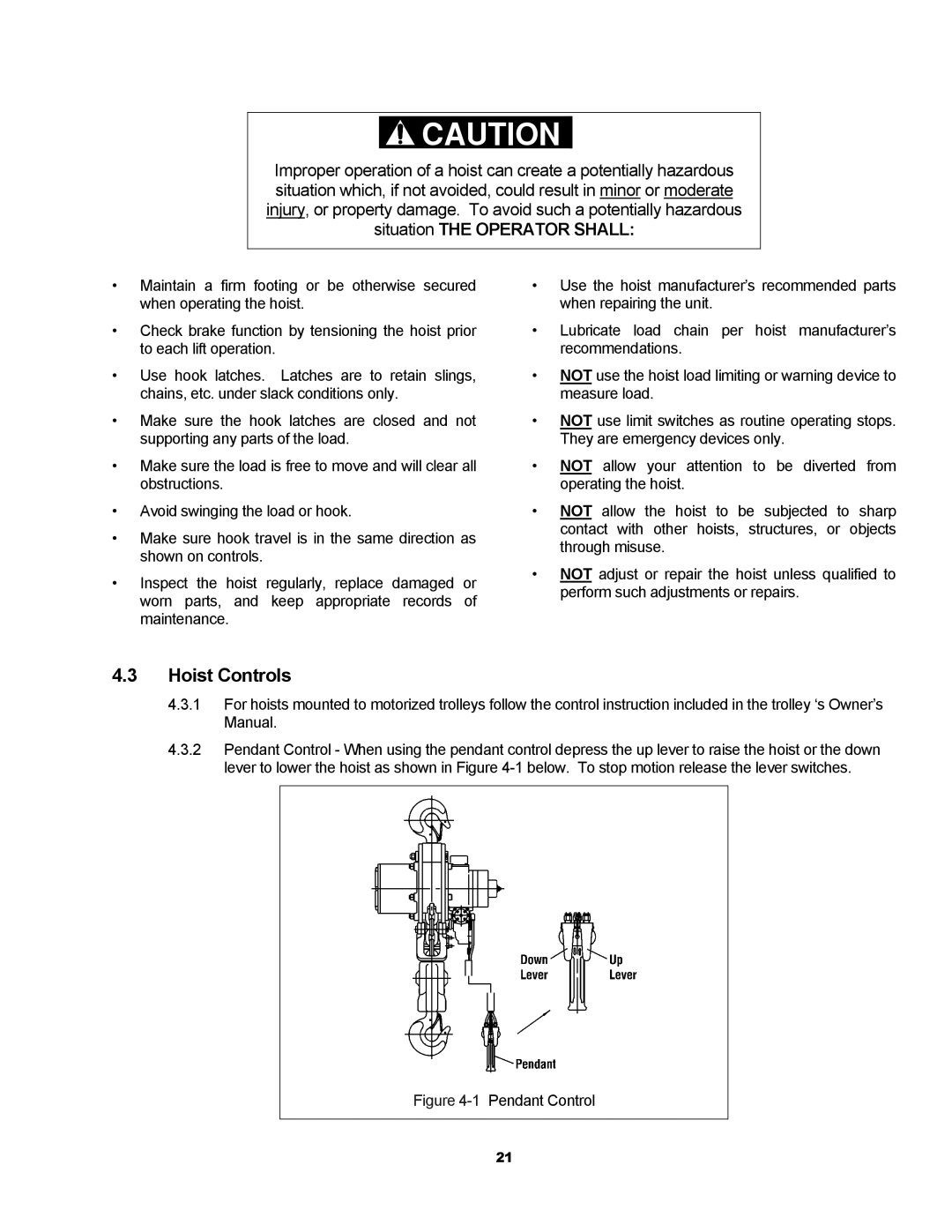 Harrington Hoists TCR owner manual Hoist Controls, 1Pendant Control 