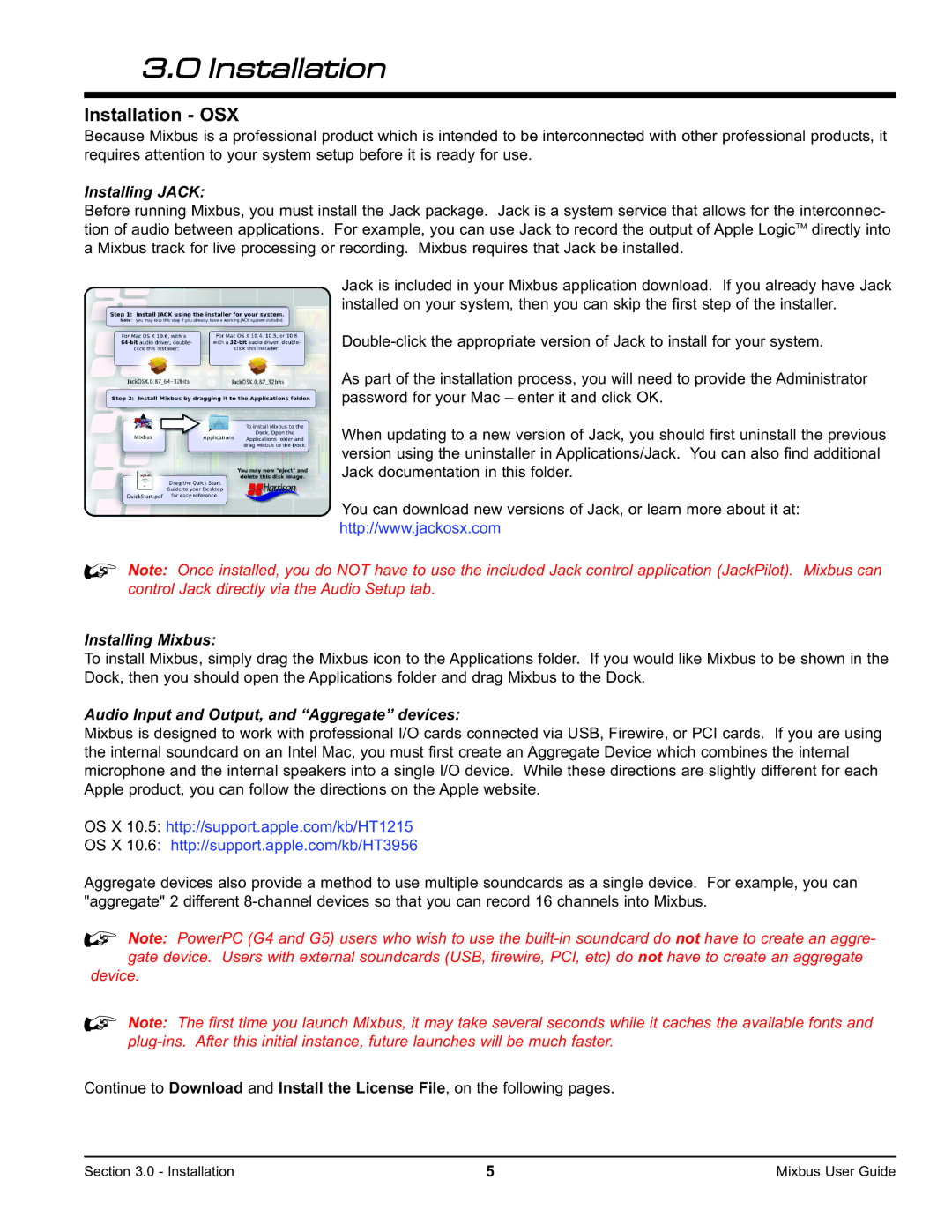 Harrison Labs V2.0.2 manual Installation OSX, Installing Jack, Installing Mixbus 