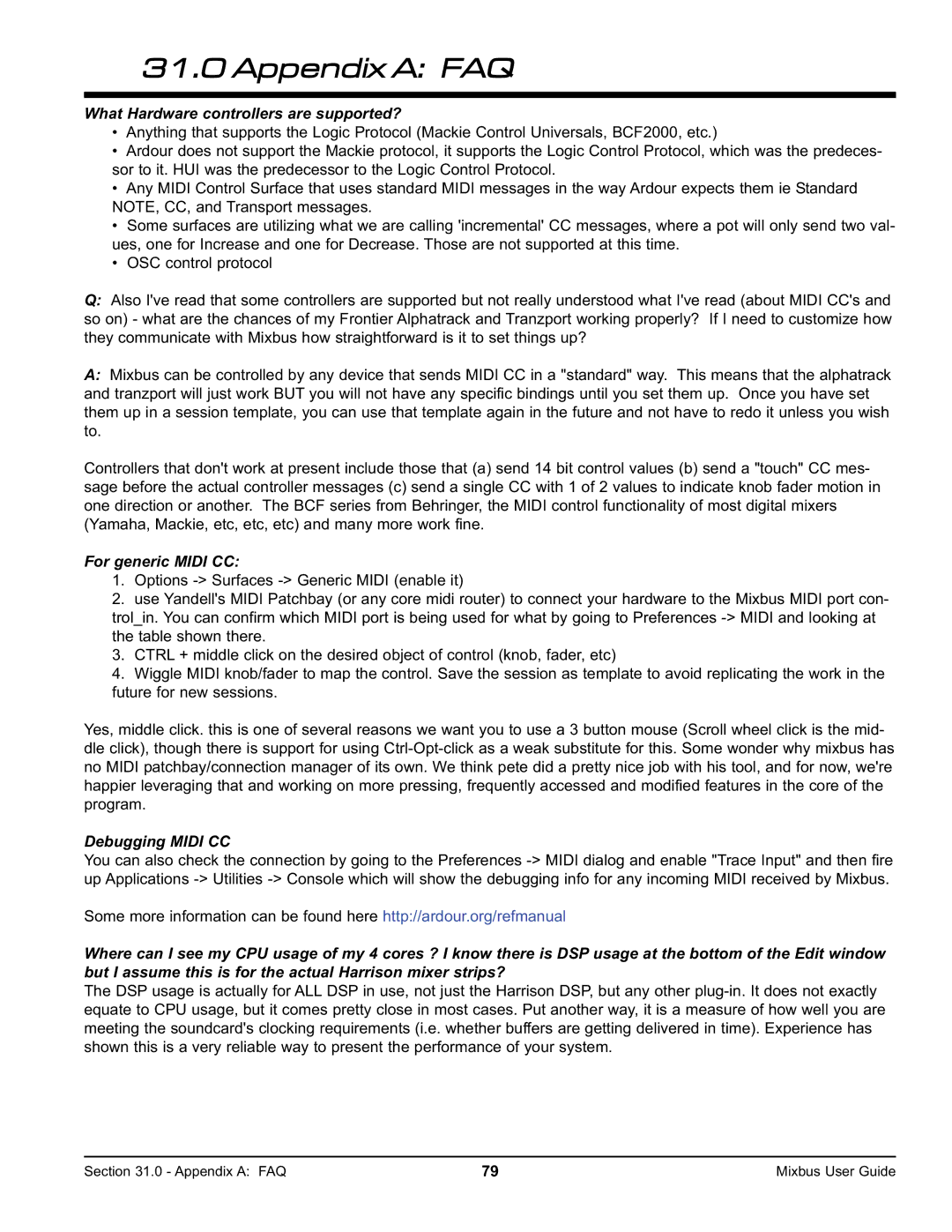 Harrison Labs V2.0.2 manual What Hardware controllers are supported?, For generic Midi CC, Debugging Midi CC 