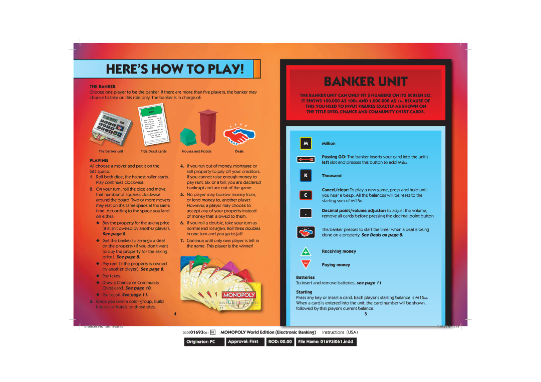 Hasbro 030901693061Ab manual HERE’S HOW to Play, Banker Unit 