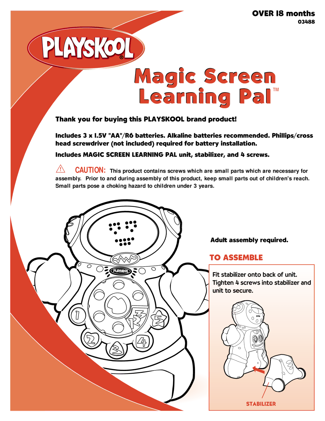 Hasbro 03488 manual Magic Screen Learning Pal, To Assemble 