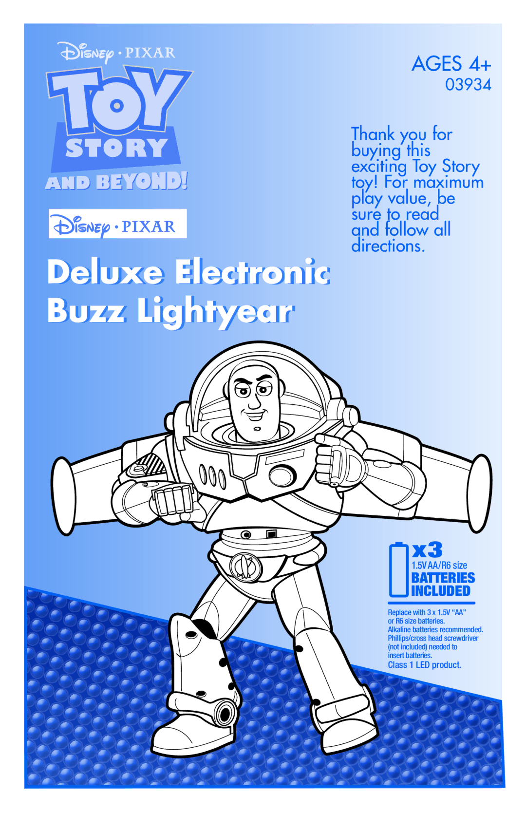 Hasbro 03934 manual Deluxe Electronic Buzz Lightyear 