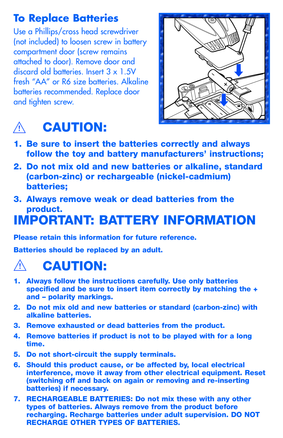 Hasbro 03934 manual Important Battery Information, To Replace Batteries 