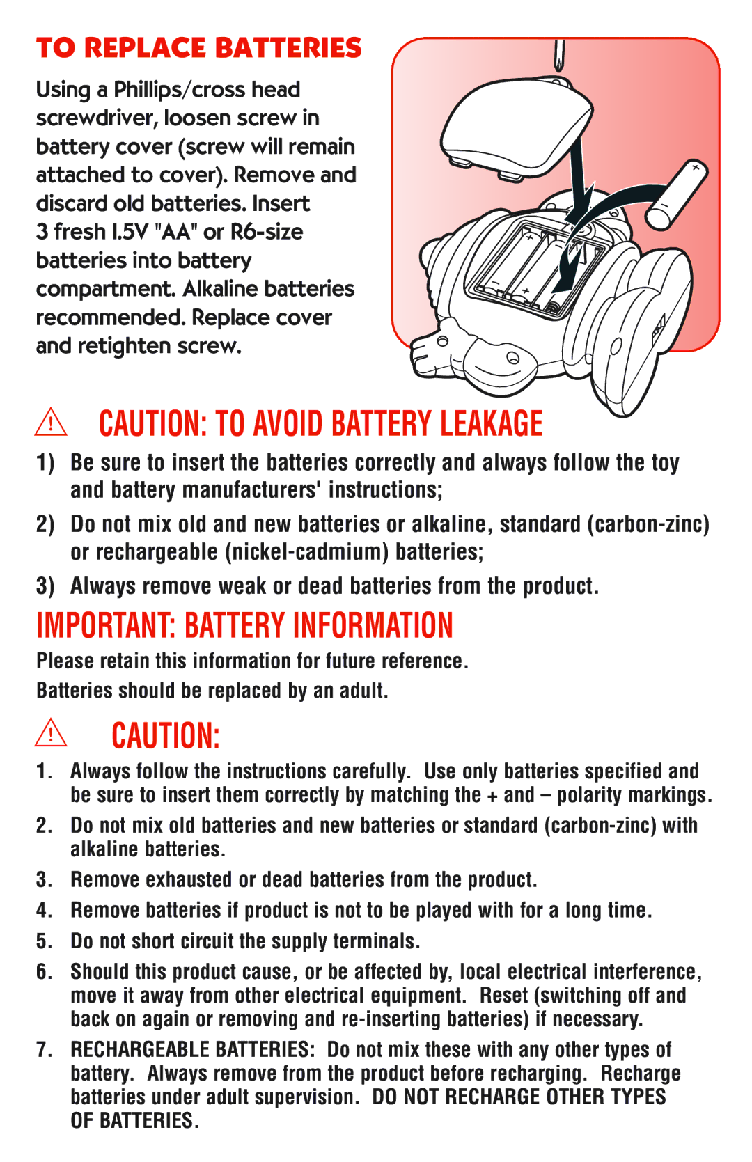 Hasbro 05068 manual Important Battery Information, To Replace Batteries 