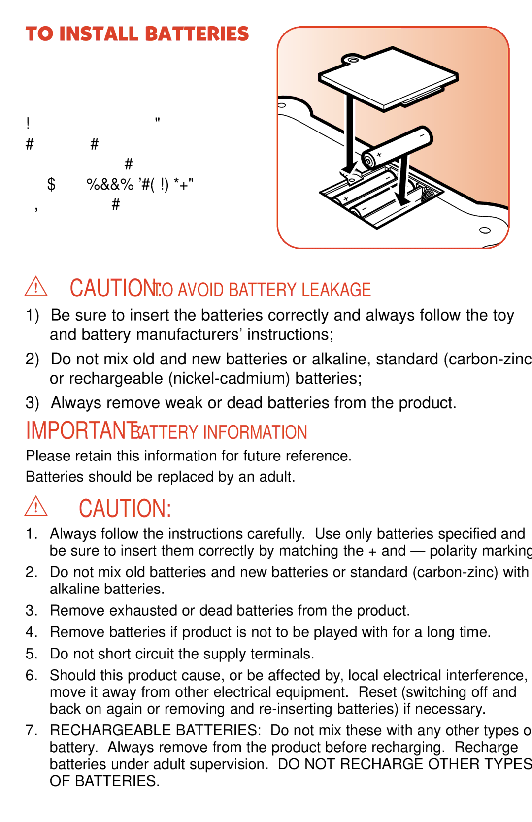 Hasbro 06102 manual To Install Batteries, Important Battery Information 