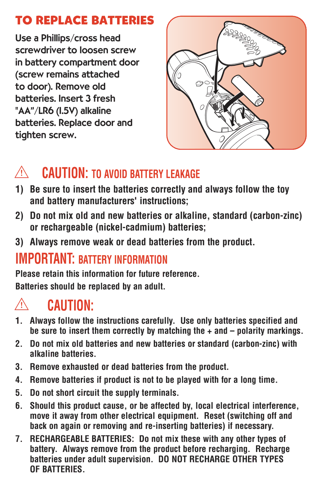 Hasbro 06195 manual To Replace Batteries, Important Battery Information 