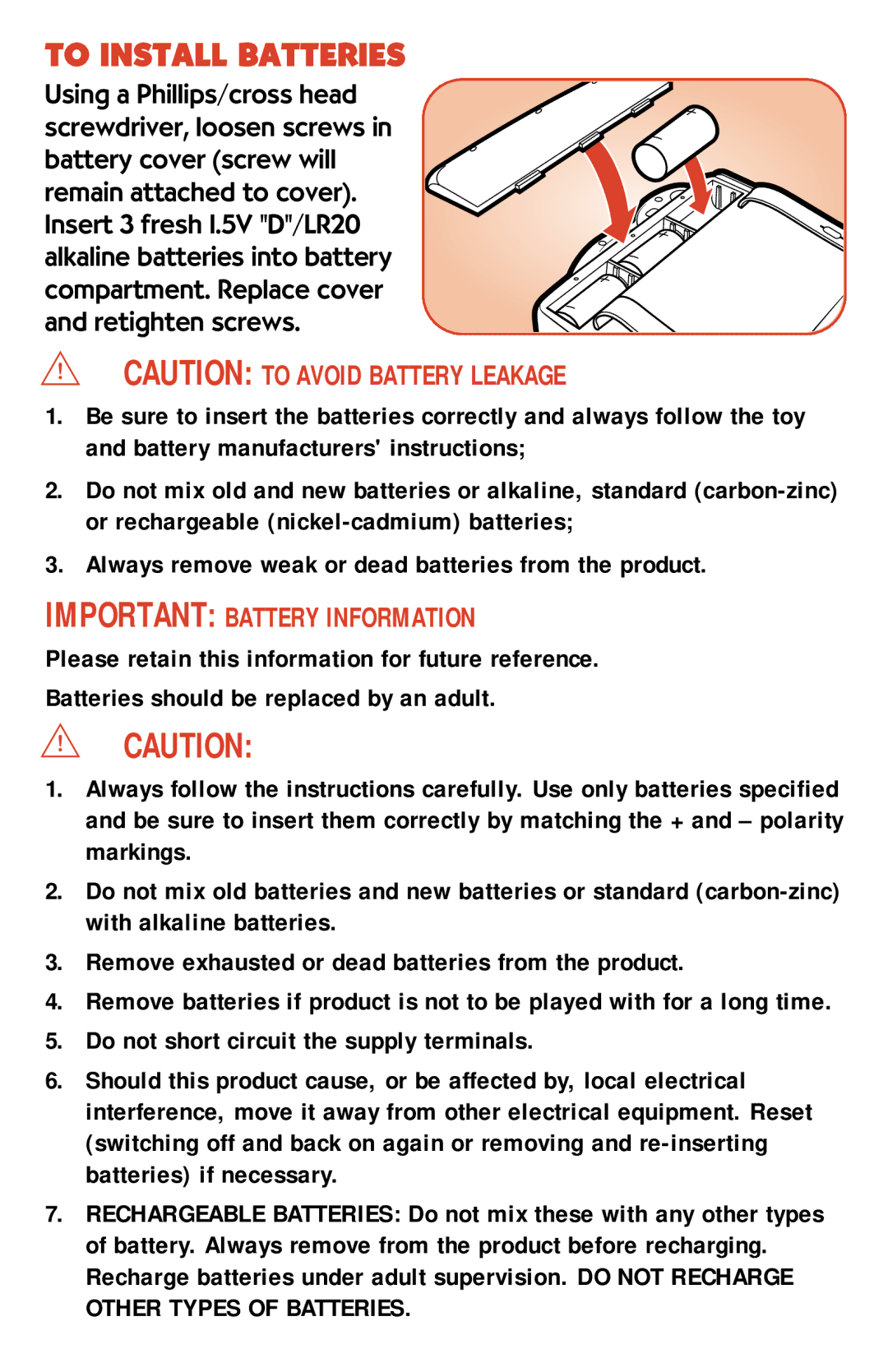 Hasbro 06562 manual To Install Batteries, Important Battery Information 