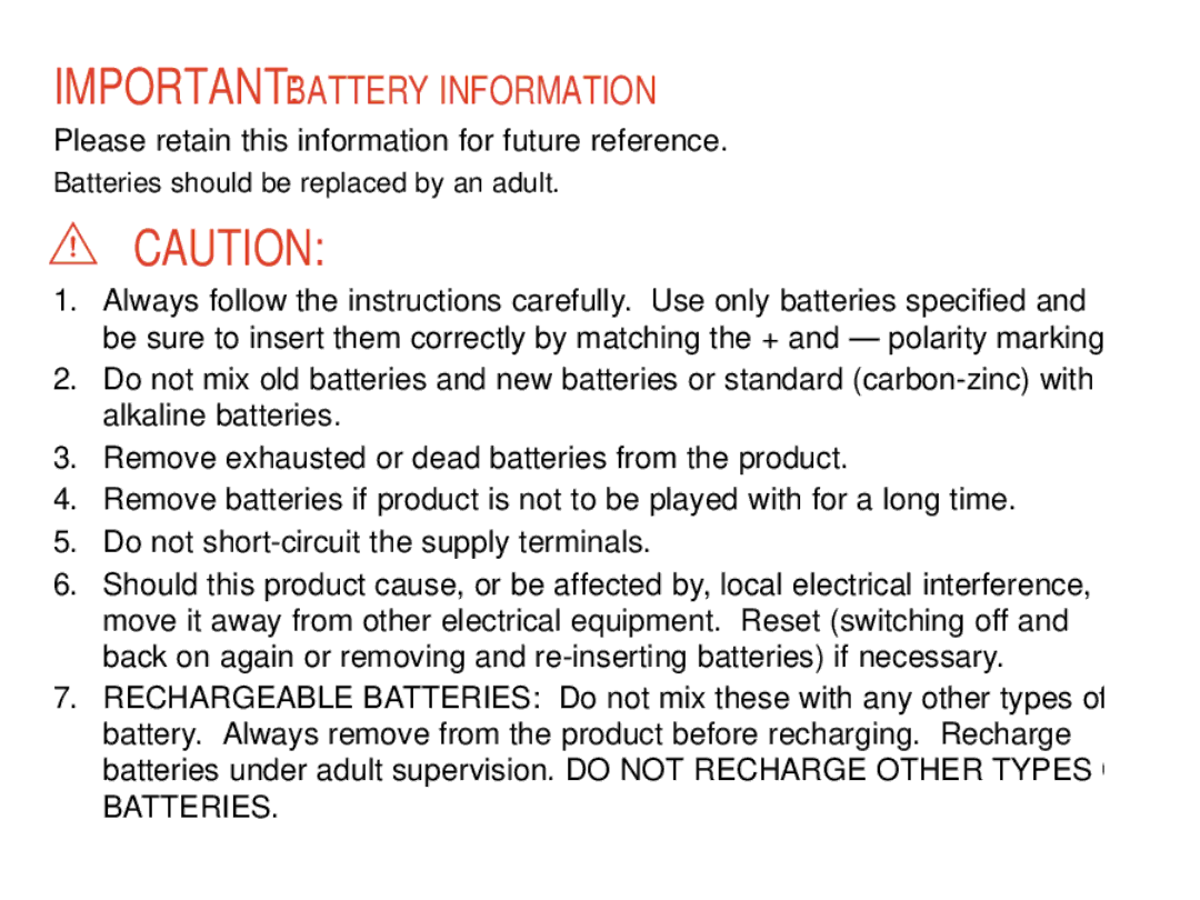 Hasbro 06591, 06573 manual Important Battery Information 