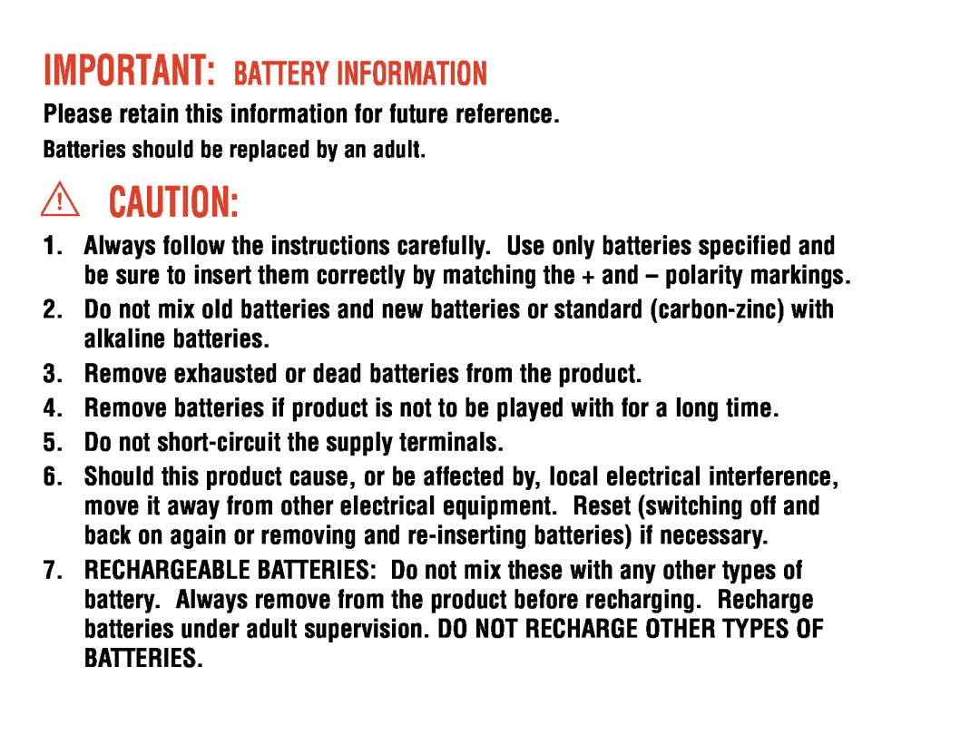 Hasbro 06591, 06573 manual Important Battery Information 