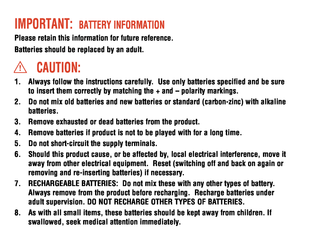 Hasbro 06575, 06591 manual Important Battery Information 