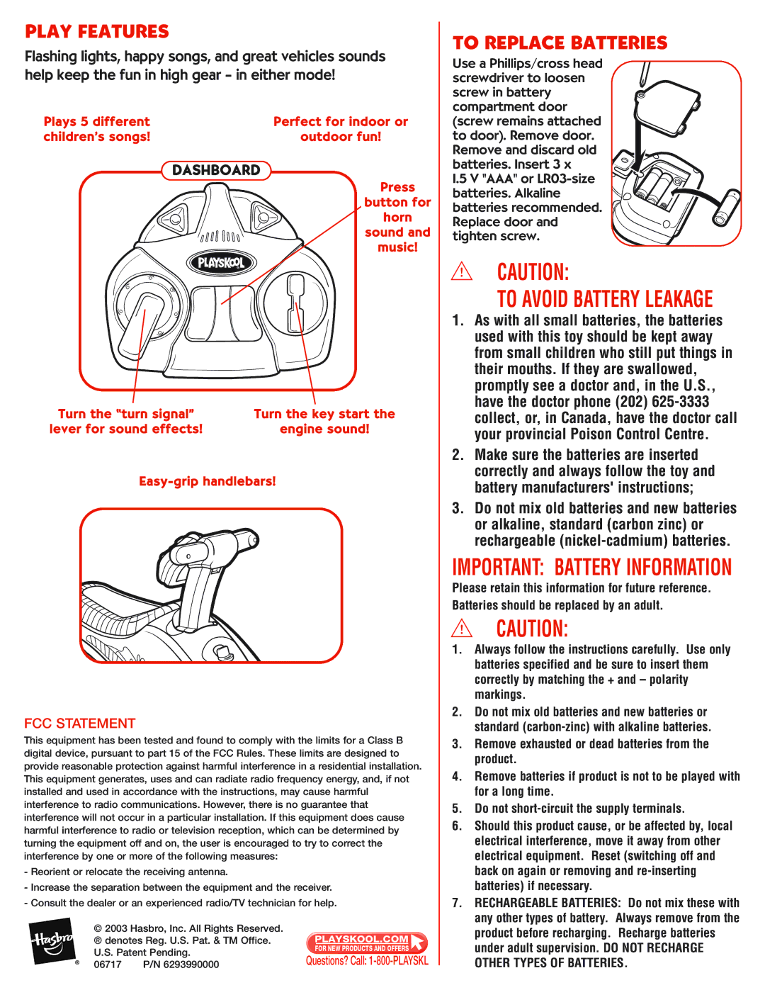 Hasbro 06717 manual Play Features 