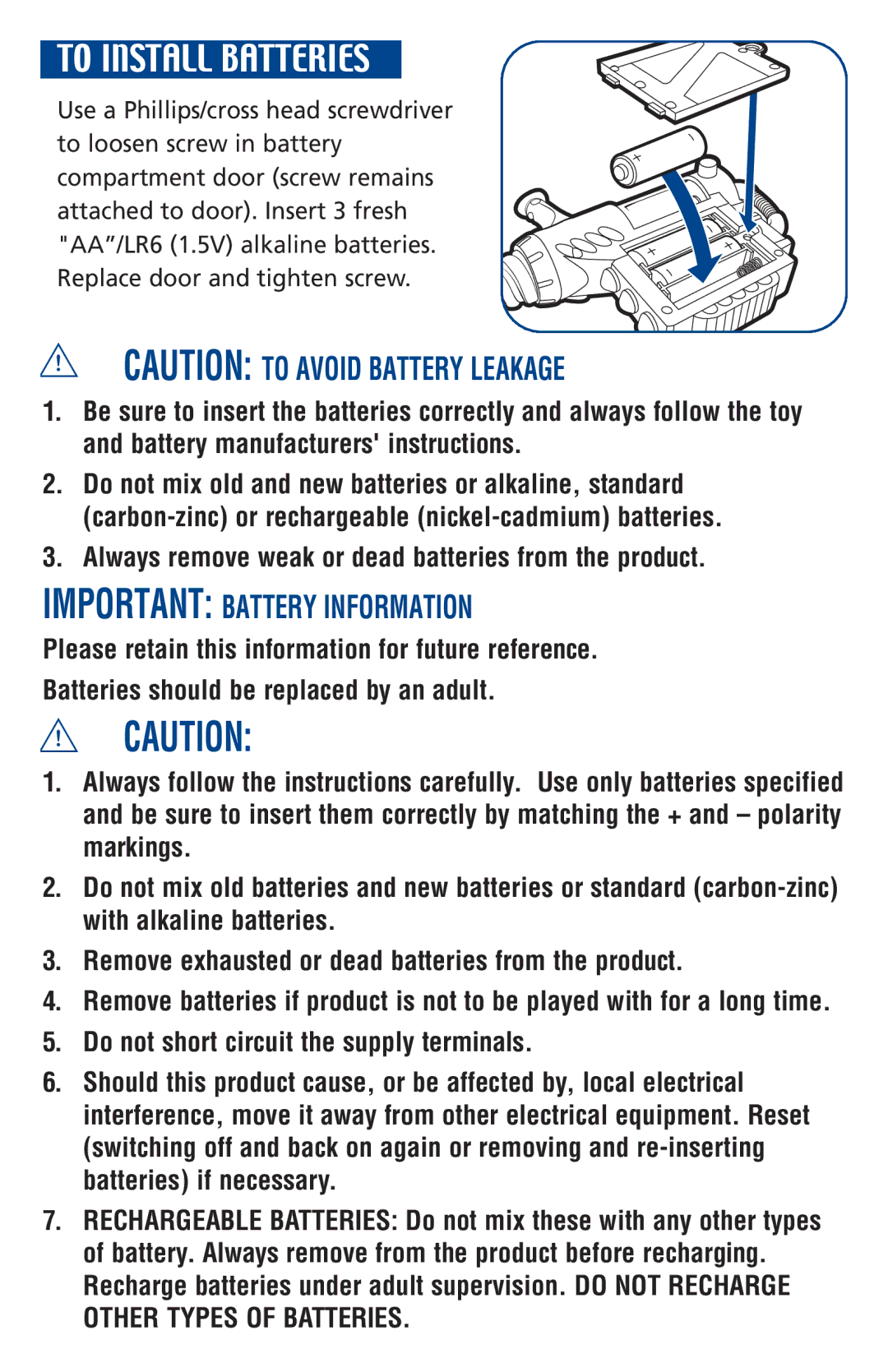 Hasbro 06746/06681 manual To Install Batteries, Important Battery Information 