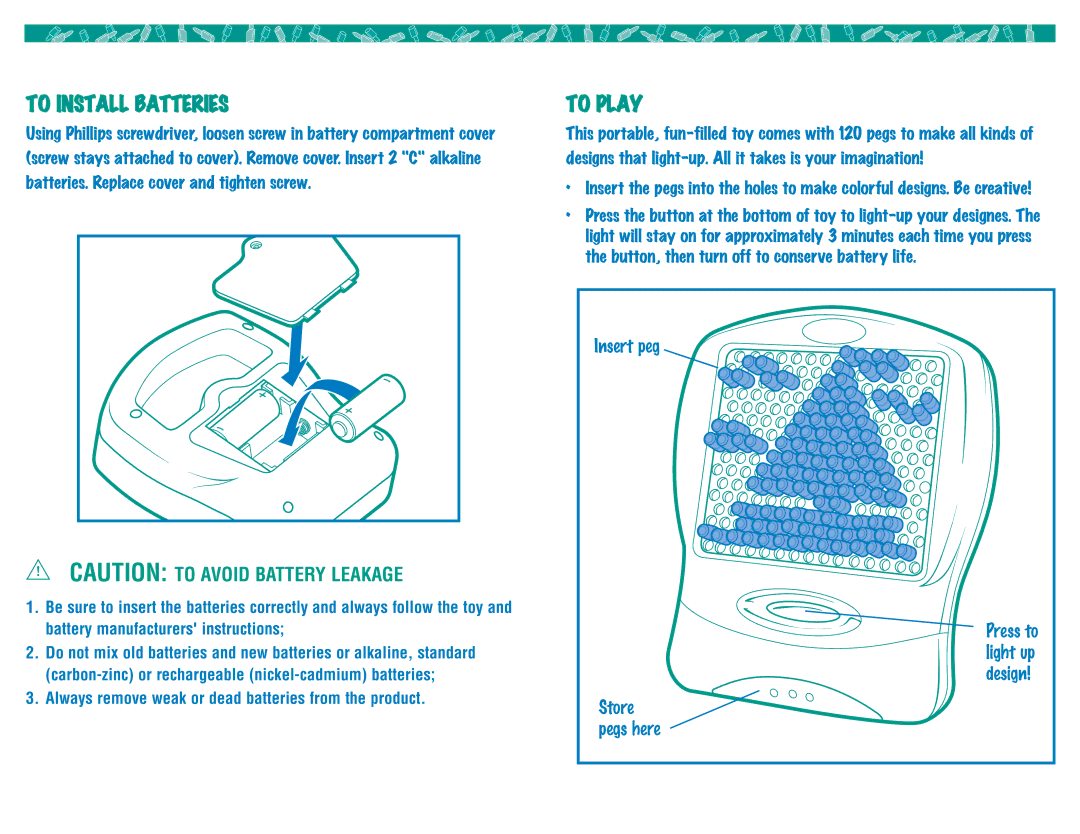 Hasbro 07001 manual To Install Batteries, To Play 