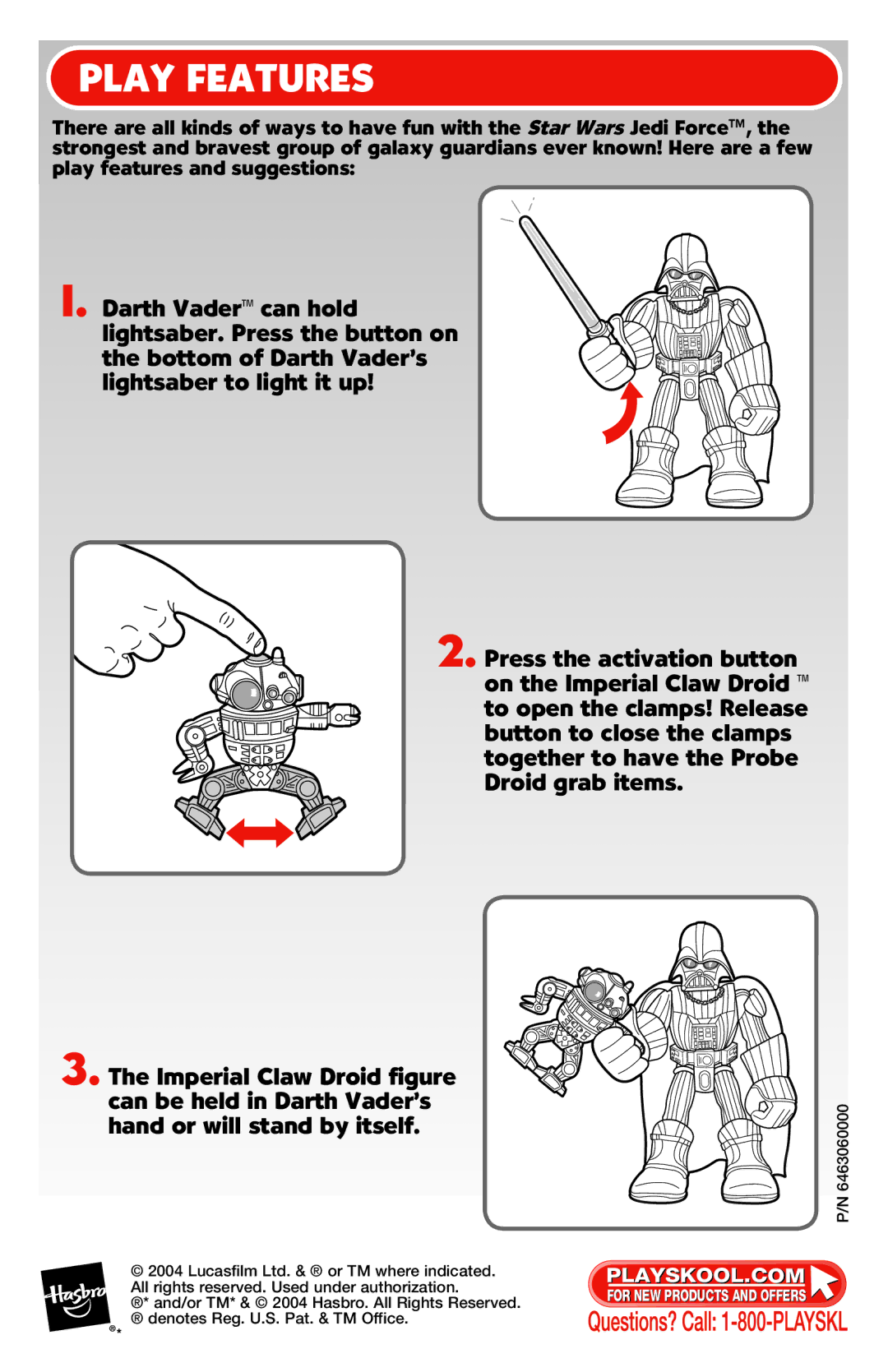 Hasbro 07148 manual Play Features 