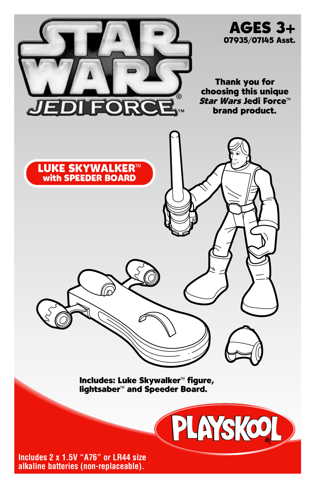 Hasbro manual AGES 3+, Luke Skywalker, Thank you for, brand product, with SPEEDER BOARD, 07935/07145 Asst 
