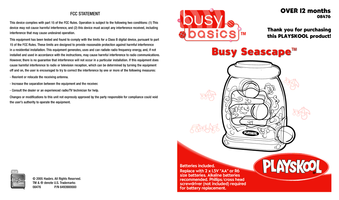 Hasbro 08476 manual Busy Seascape, FCC Statement 