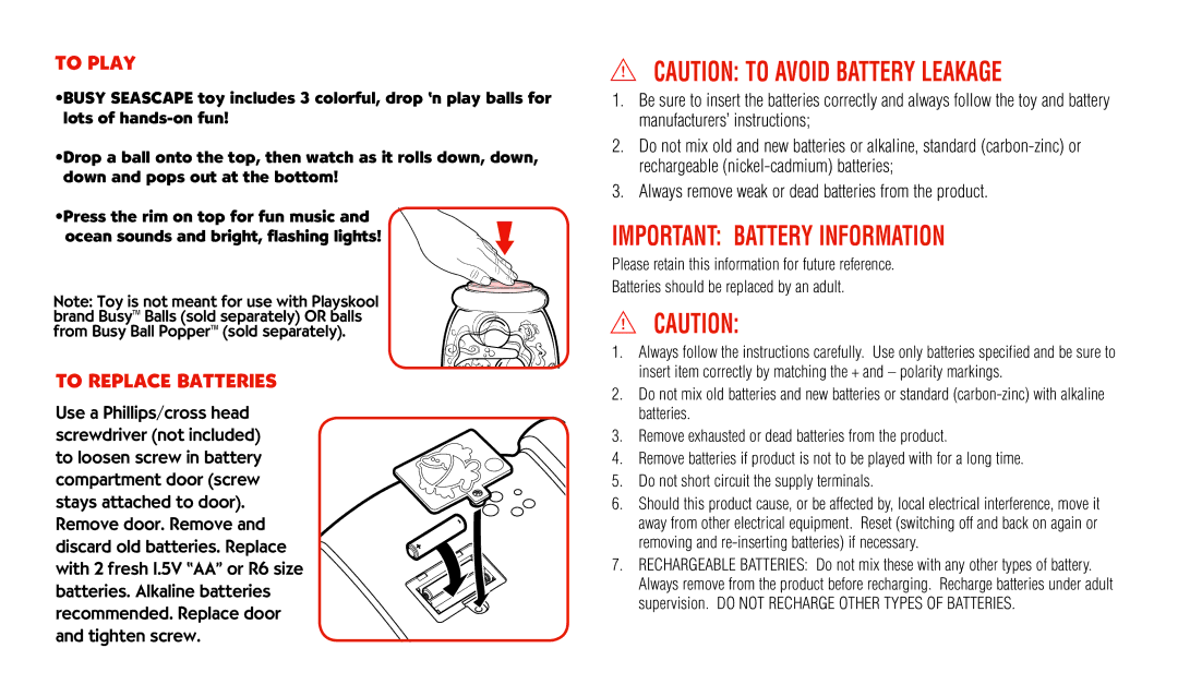 Hasbro 08476 manual Important Battery Information, To Play, To Replace Batteries 