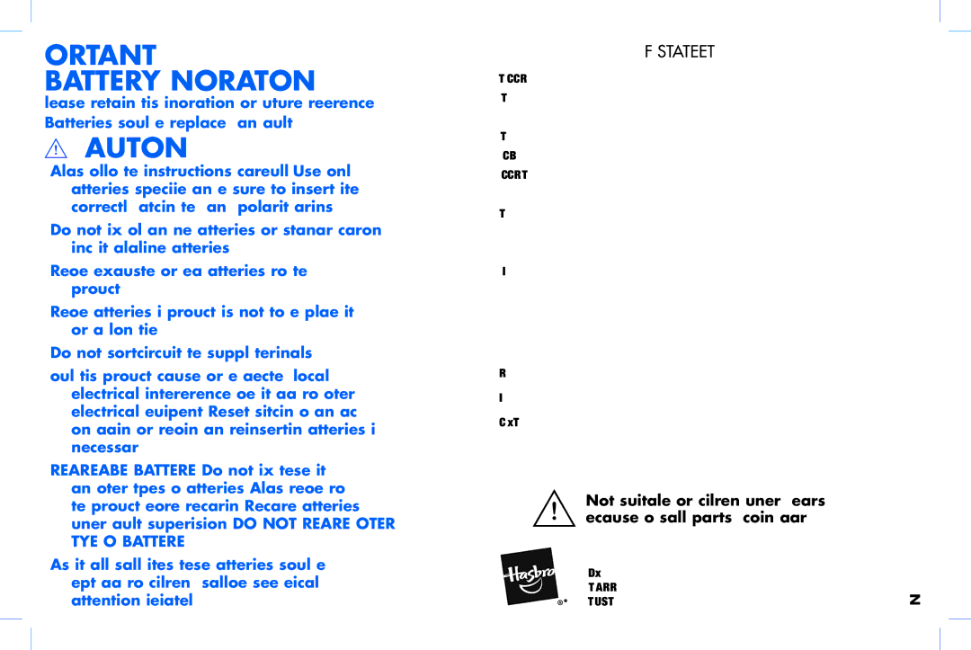 Hasbro 09336 manual Battery Information, FCC Statement 