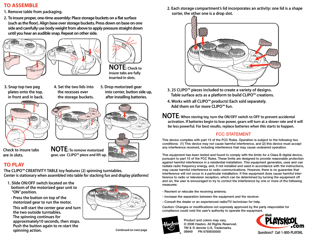 Hasbro 09949/09942 manual To Assemble, To Play 