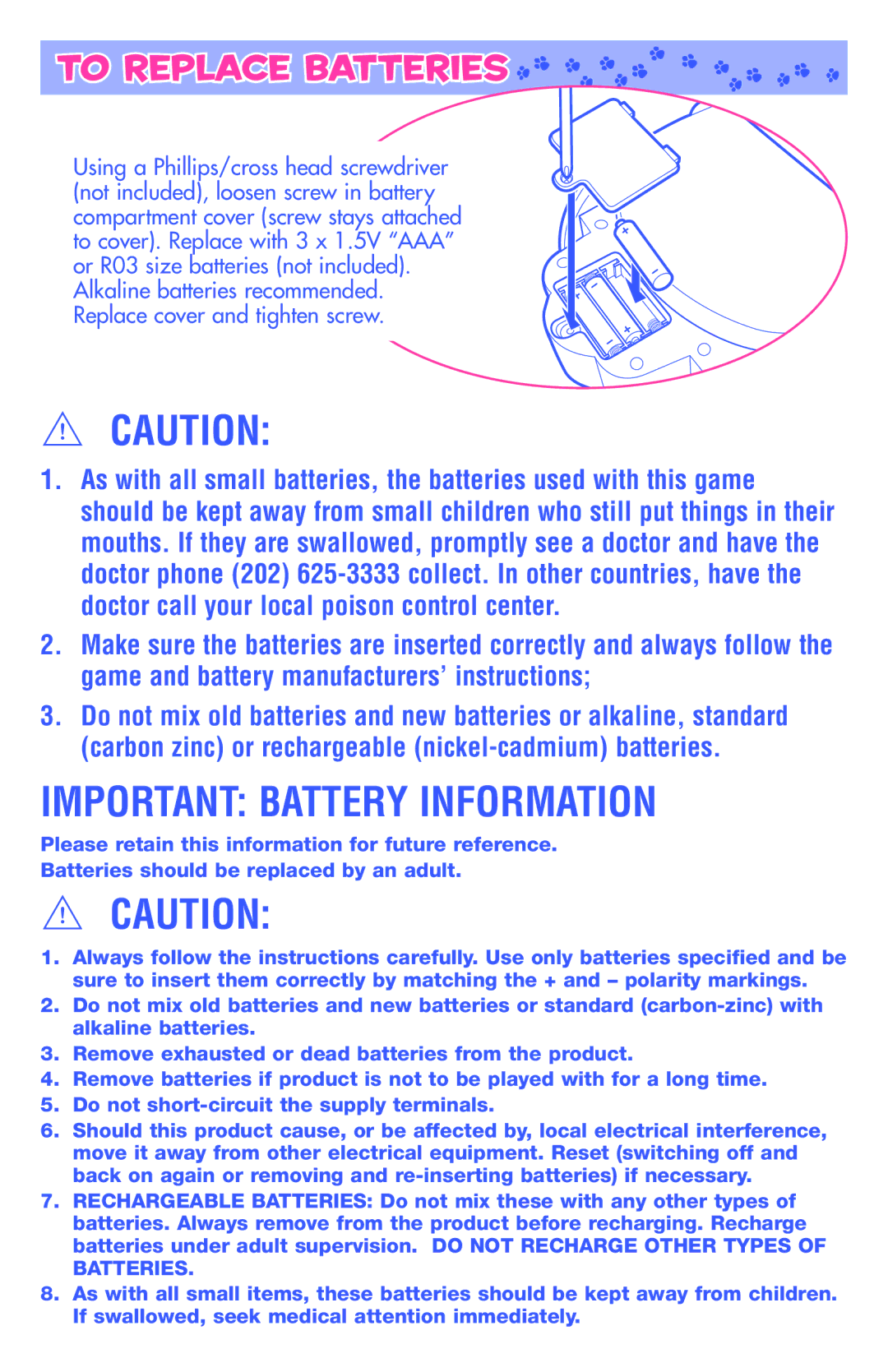 Hasbro 12791/12790 manual Important Battery Information, To Replace Batteries 