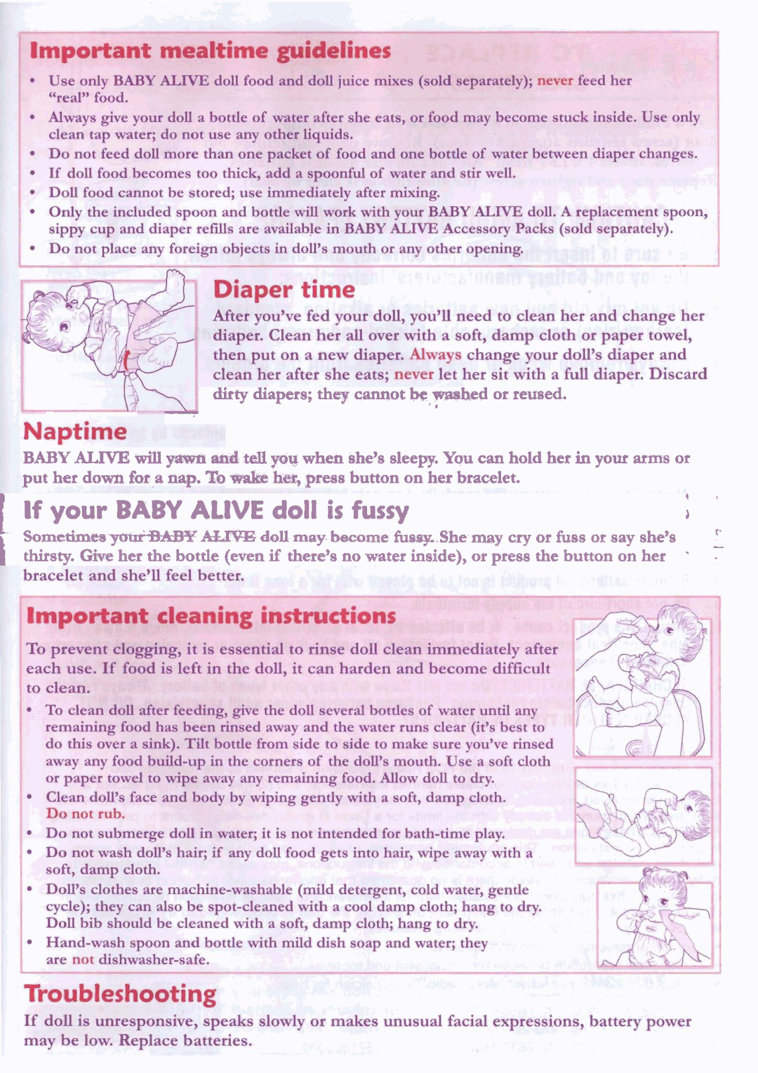 Hasbro 18637 Asst, 18641 Asst, 18638 Anst, 18636 Anst manual If your Baby Alive doll is fussy 