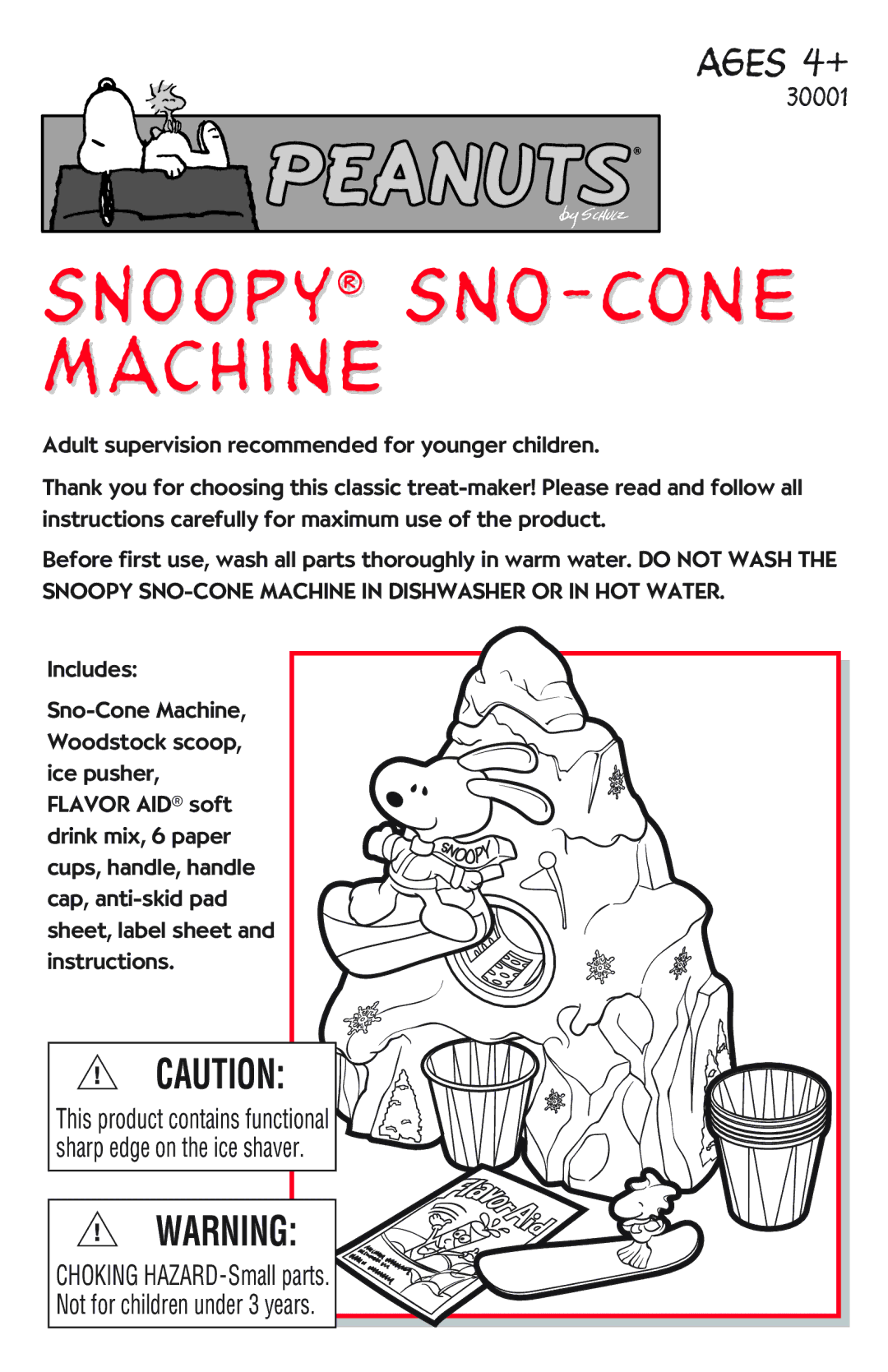 Hasbro 30001 manual Snoopy Sno-Cone Machine 