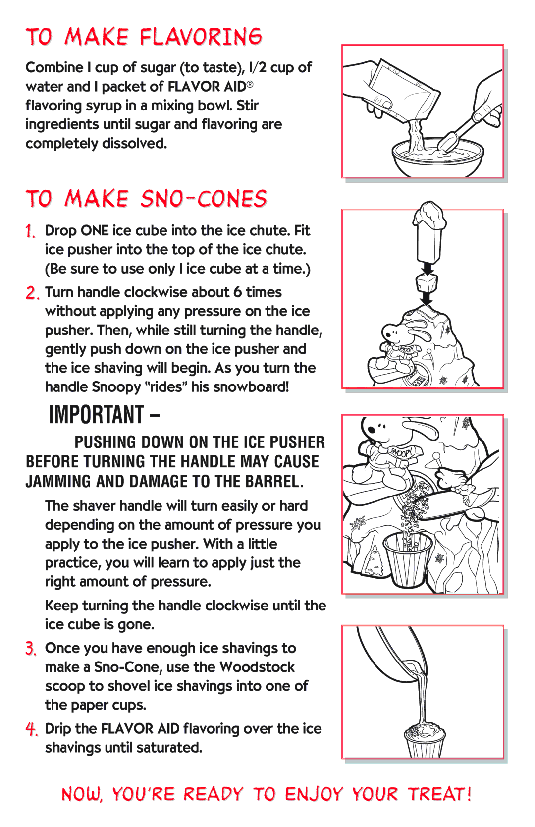 Hasbro 30001 manual To Make Flavoring, To Make SNO-CONES 