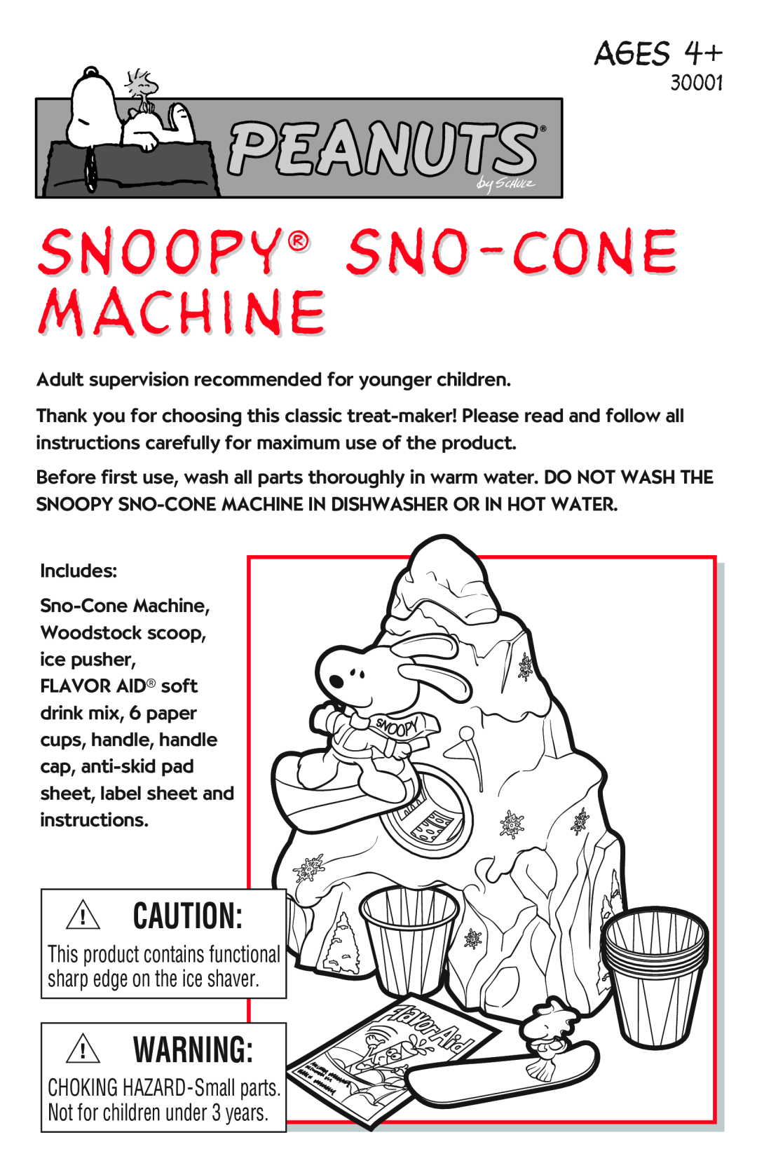 Hasbro 30001 manual SNOOPY Sno-Cone Machine, AGES 4+ 