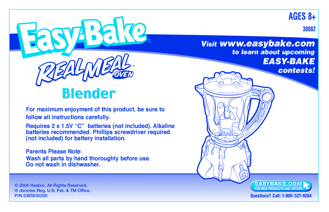 Hasbro 3082 manual Blender, AGES 8+, Easy-Bake, contests, to learn about upcoming 