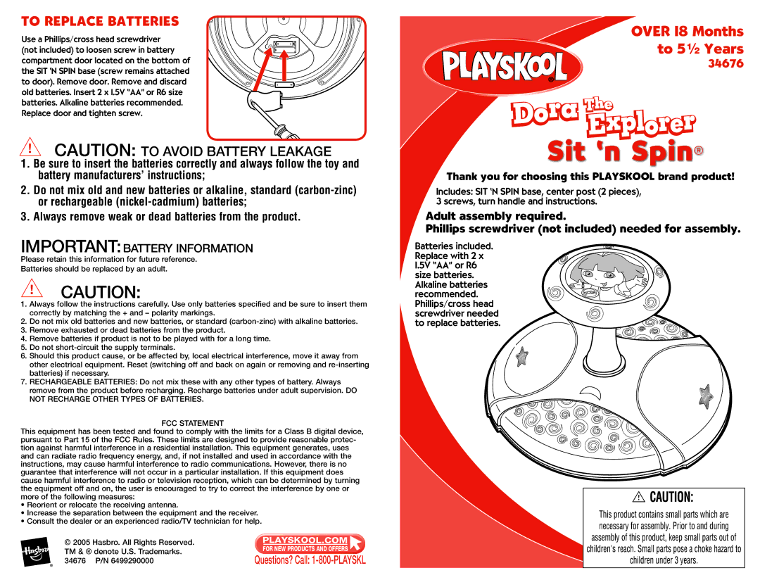 Hasbro 34676 manual To Replace Batteries, Importantbattery Information 