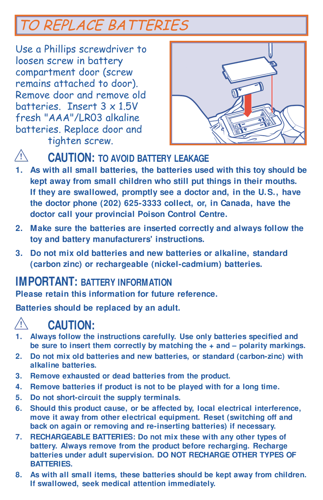 Hasbro 4008 manual To Replace Batteries, Important Battery Information 