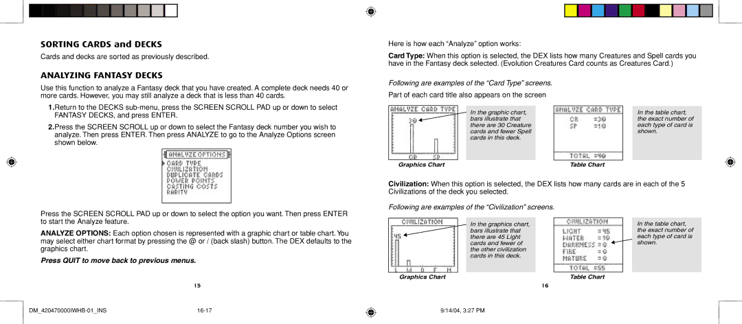 Hasbro 42047 manual Analyzing Fantasy Decks, Cards and decks are sorted as previously described 