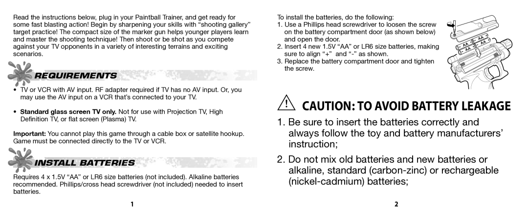 Hasbro 42792 manual Requirements, Install Batteries 