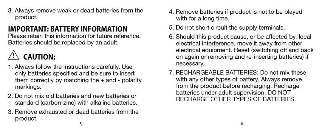 Hasbro 42792 manual Important Battery Information 