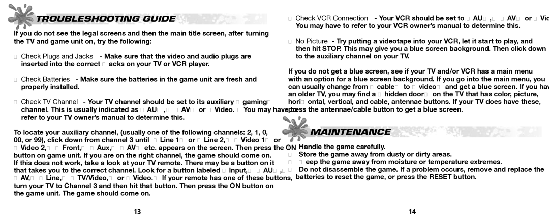 Hasbro 42792 manual Troubleshooting Guide, Maintenance 