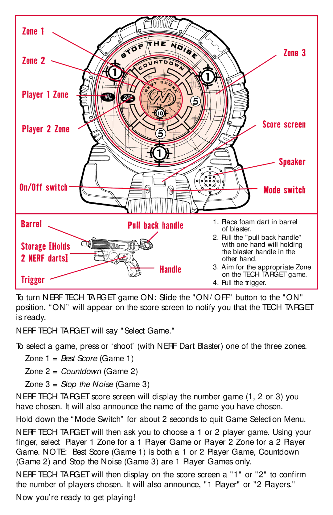 Hasbro 45518 manual Zone Player 1 Zone Player 2 Zone 