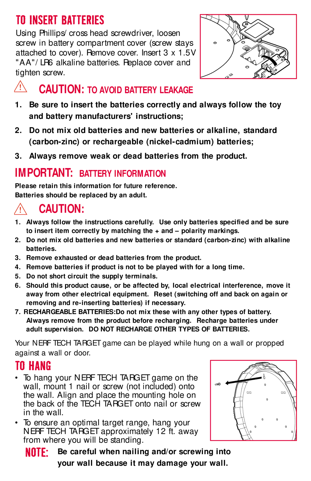 Hasbro 45518 manual To Insert Batteries, To Hang 