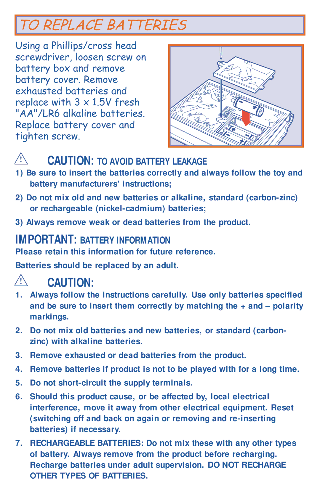 Hasbro 4930 manual To Replace Batteries, Important Battery Information 