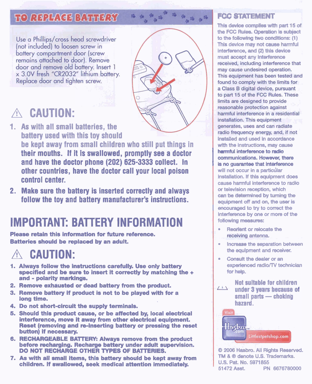 Hasbro 51472 Important Battery Information, R n a ~ r n, S ~ c o m p ~ w l partl5ofh, InterfmwIsind 2thii &Ace, Antenna 