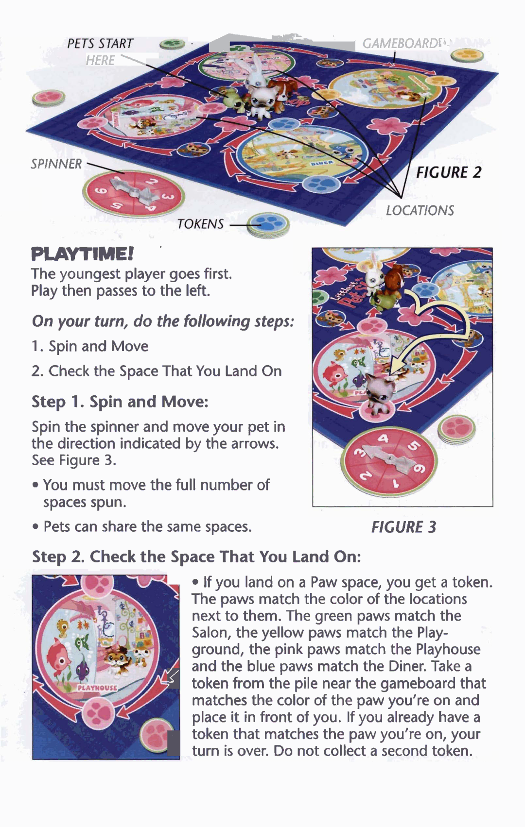 Hasbro 53679 manual Plavtime, Spin and Move, Check the Space That You Land On 