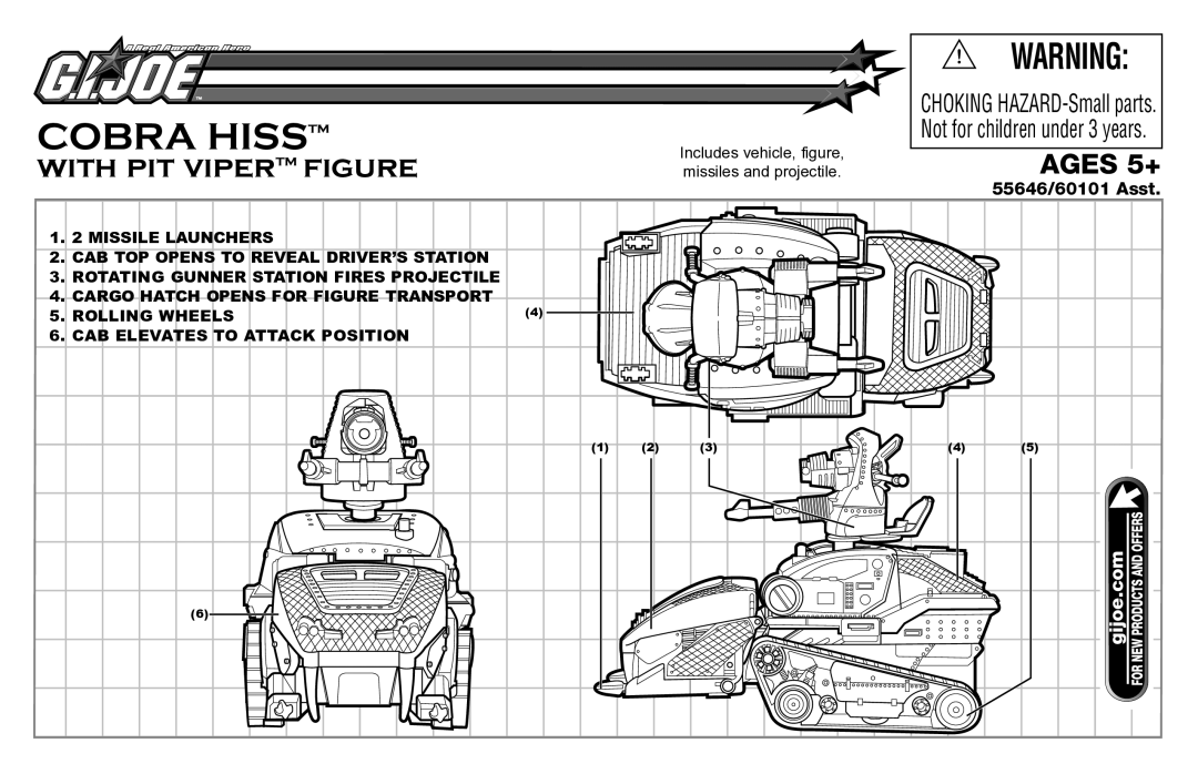 Hasbro 55646/60101 manual Cobra Hiss, With pit viper figure 