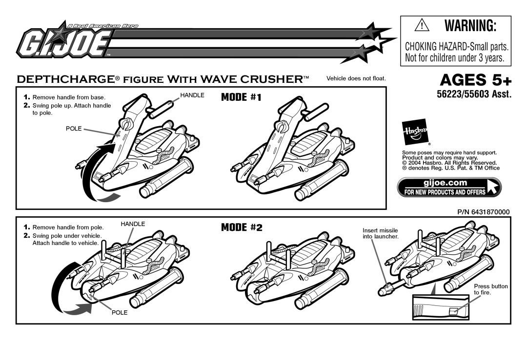 Hasbro manual Ages 5+, Mode #2, 56223/55603 Asst 