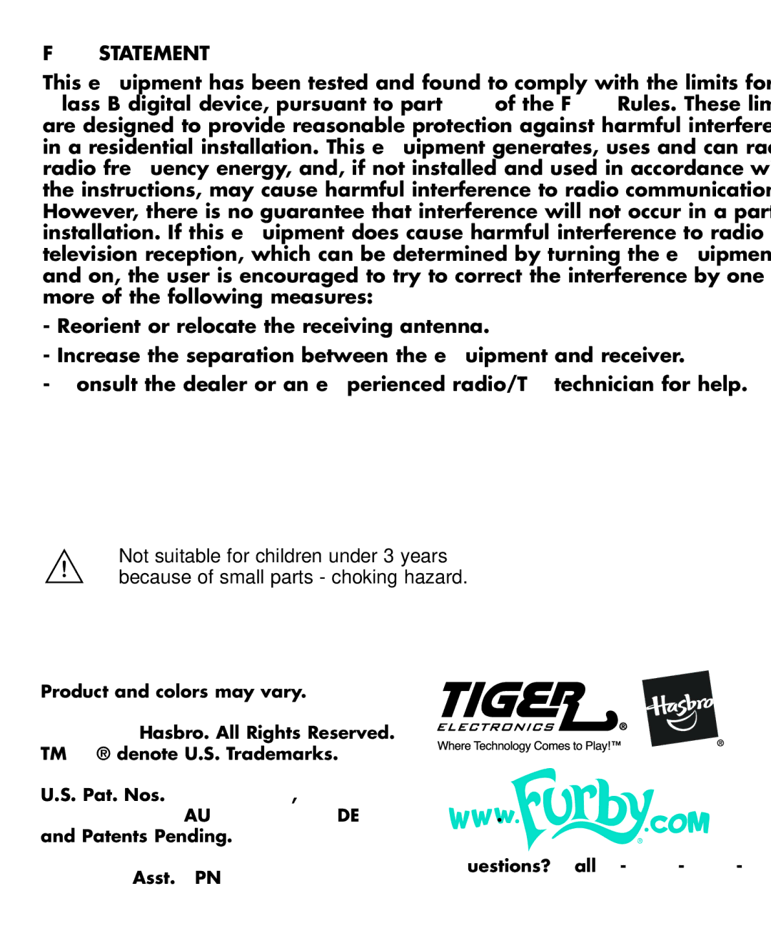 Hasbro 59294 manual FCC Statement 