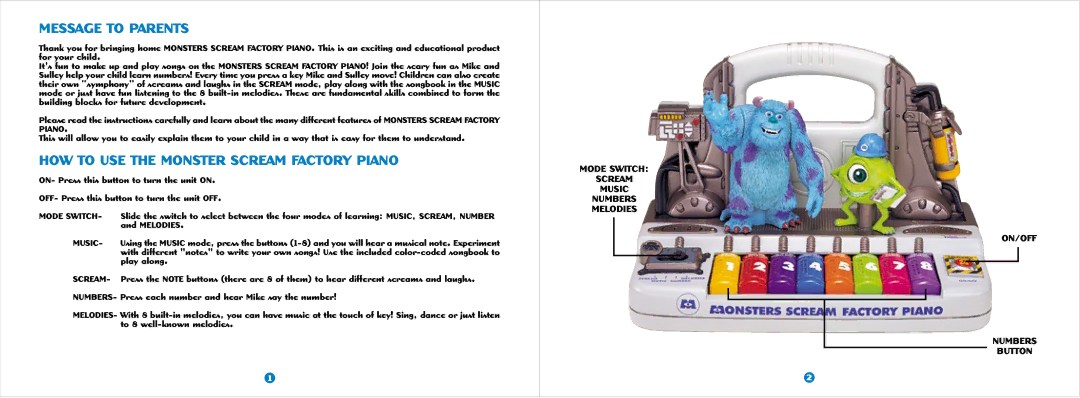 Hasbro 59855 user manual Message to Parents, HOW to USE the Monster Scream Factory Piano 