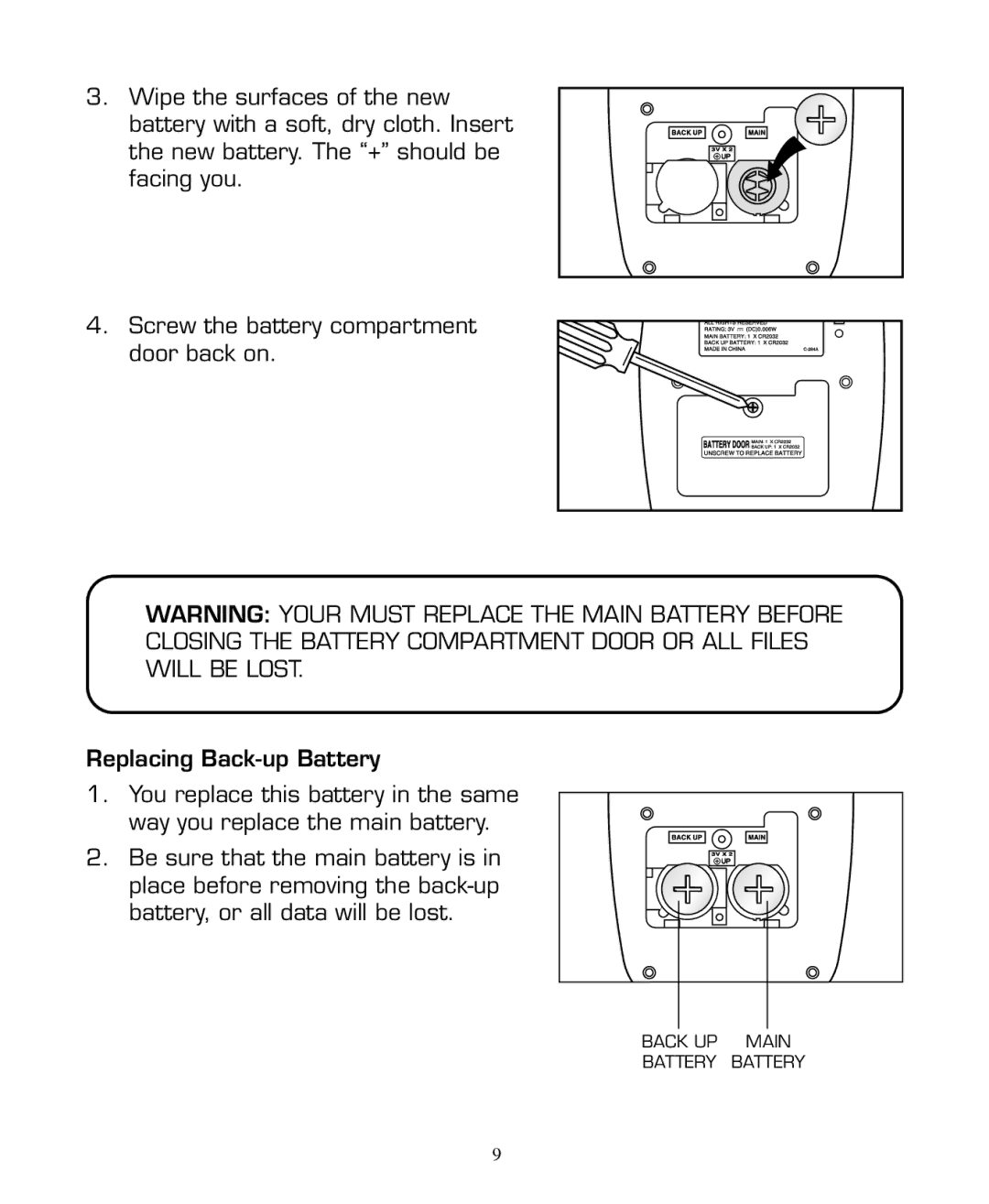 Hasbro 59919 manual Back UP Main Battery 