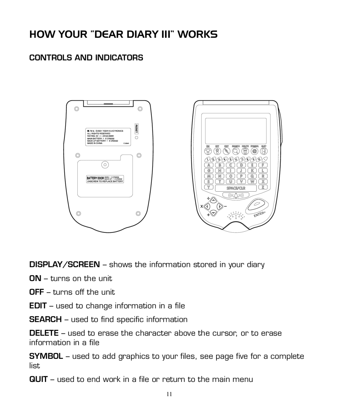 Hasbro 59919 manual HOW Your Dear Diary III Works, Controls and Indicators 