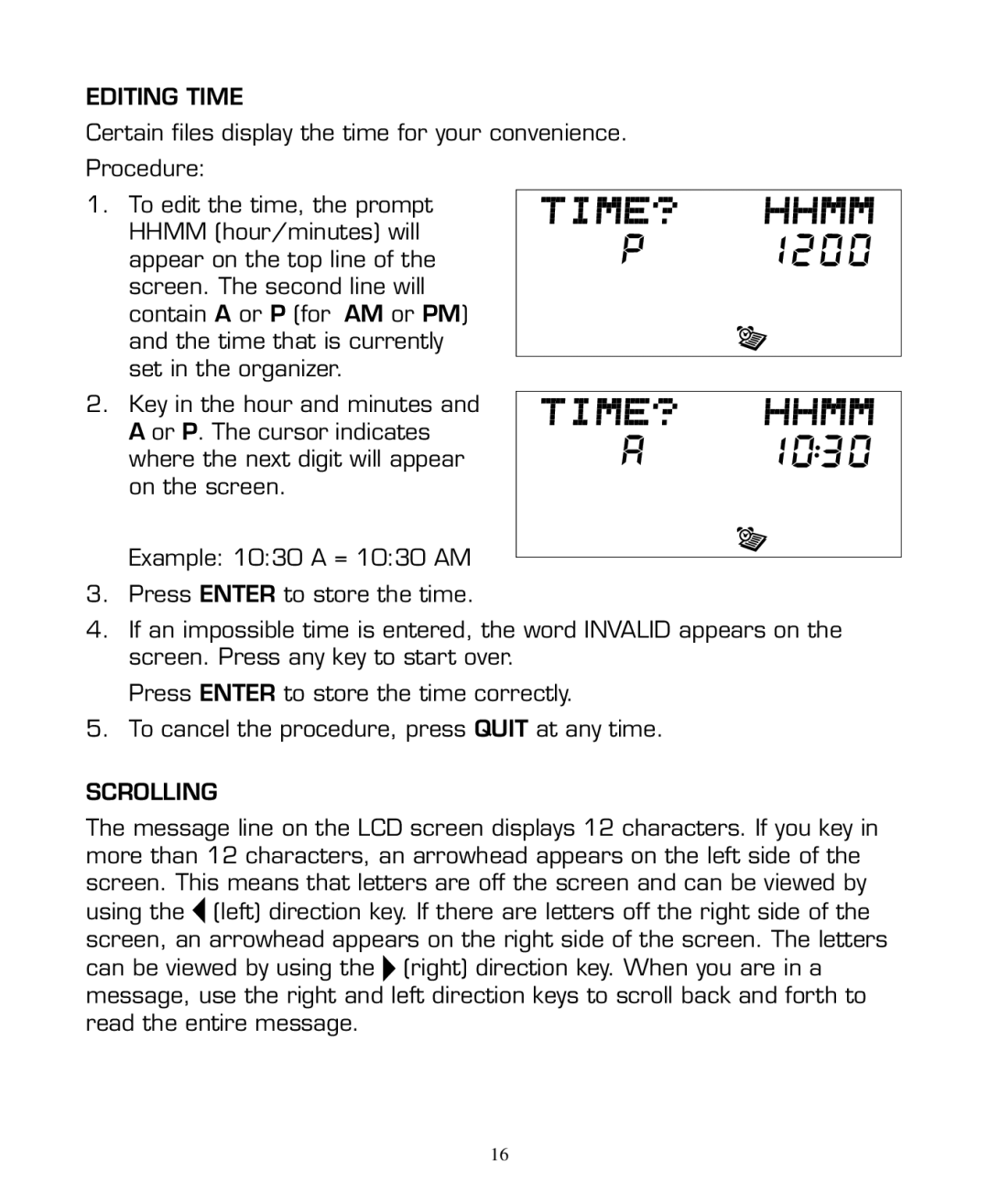 Hasbro 59919 manual Editing Time, Scrolling 